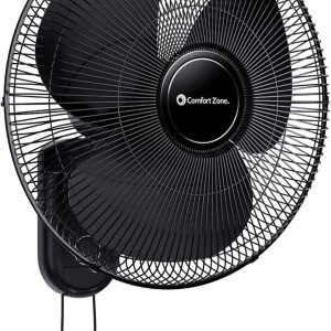 Comfort Zone 16-Inch Oscillating Wall Mount Fan – Quiet 3-Speed Indoor Fan with 60° Adjustable Tilt, Pull-Chain Control & Durable Metal Grille – Space-Saving Cooling for Home, Office, & Greenhouse