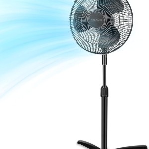 PELONIS 16 inch Pedestal Fan for Bedroom , Oscillating Fan, 3-Speeds, 90° Oscillation, Adjustable Height, Floor Fan, Standing Fan for Living Room, Kitchen, and Home office, Black