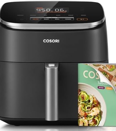 Cosori 9-in-1 TurboBlaze Air Fryer 6 Qt, PFAS-Free Ceramic Coating, 90°–450°F, Precise Heating for Even Results, Air Fry, Roast, Bake, Broil, Dry, Frozen, Proof, Reheat, Keep Warm, 120V, Dark Gray
