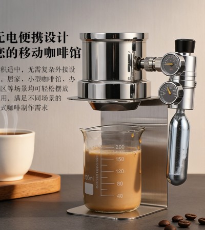 Small portable espresso machine with gas pressurization, espresso machine