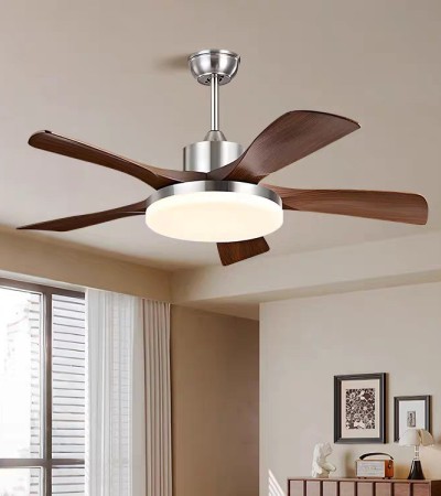 Walnut wood colored ceiling light, retro fan light, straight blade living room dining room electric fan chandelier, 2026 new style medium ceiling fan light.