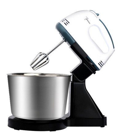 Household electric countertop egg beater with stainless steel bowl, suitable for beating cream, baking cakes, and making dough.